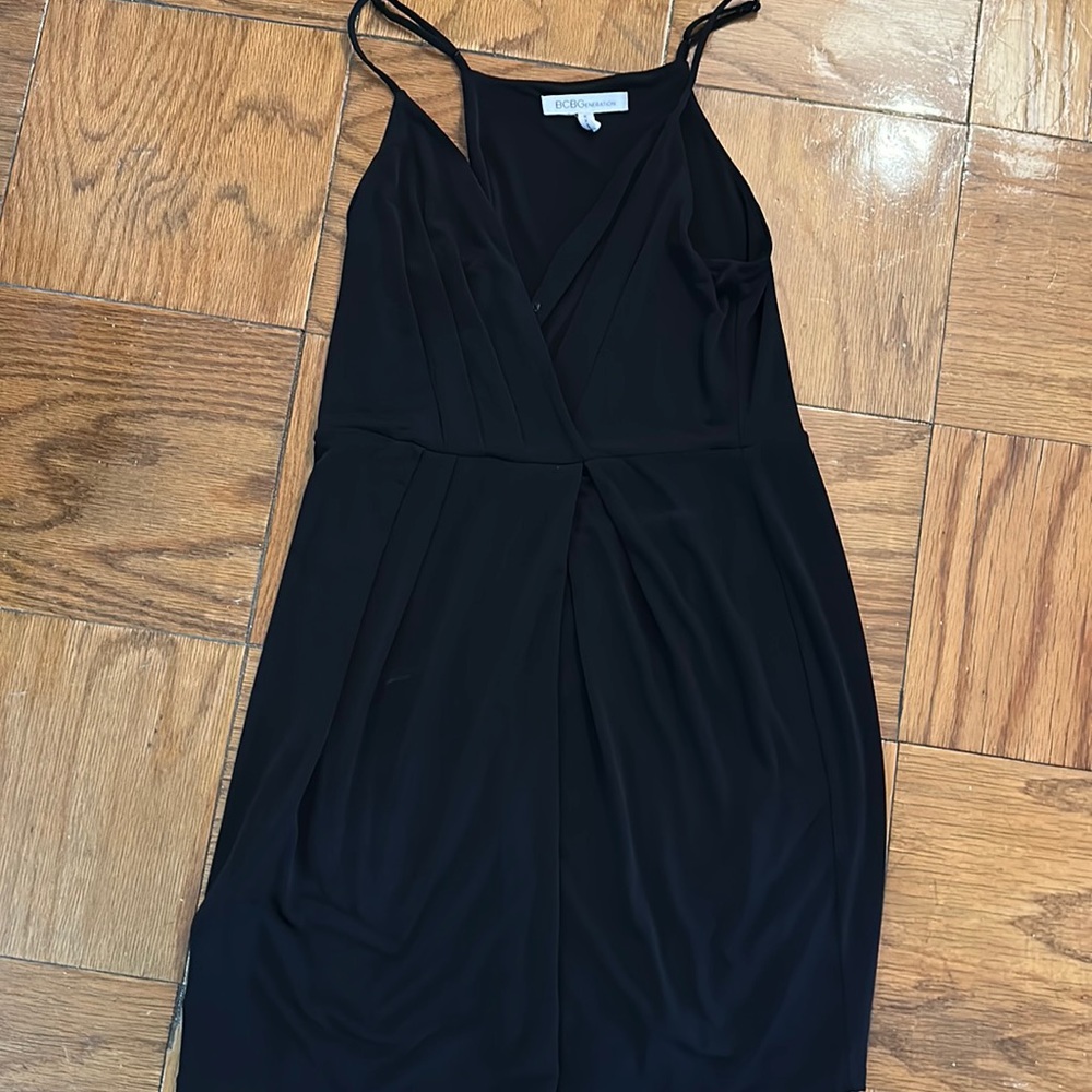Black surplice mini dress